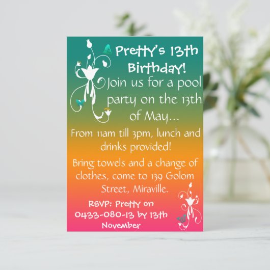 Sommer-Farben laden ein Einladung (Stehend Vorderseite)