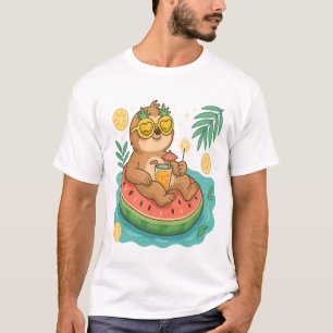 Sommer-Faultier-Pool-Schwimmkörper T-Shirt
