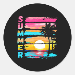 Sommer-Feeling Retro-Strand-Sonnenuntergang-Palmen Runder Aufkleber