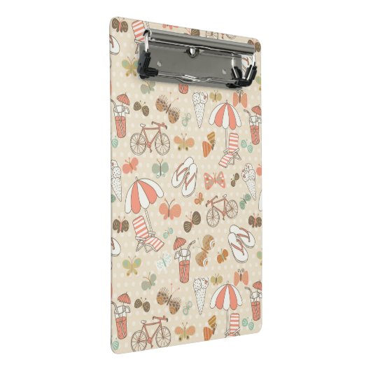 Sommer-Ferien-Muster Mini Klemmbrett (Schrägansicht)