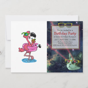 Sommer Flamingo Cartoon   Hintergrundfarbe wählen Einladung