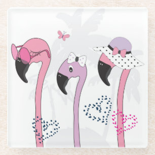 Sommer Flamingo: Strand Vintage Illustration. Glasuntersetzer