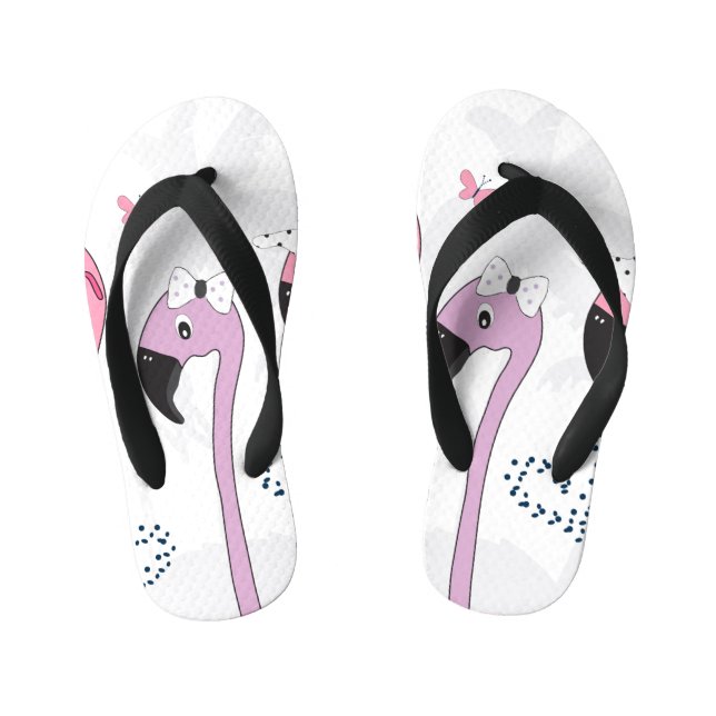 Sommer Flamingo: Strand Vintage Illustration. Kinderbadesandalen (Fußbett)