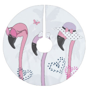 Sommer Flamingo: Strand Vintage Illustration. Polyester Weihnachtsbaumdecke