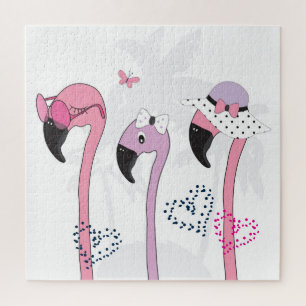 Sommer Flamingo: Strand Vintage Illustration. Puzzle