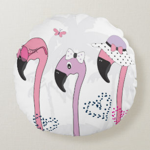 Sommer Flamingo: Strand Vintage Illustration. Rundes Kissen