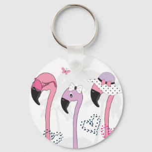 Sommer Flamingo: Strand Vintage Illustration. Schlüsselanhänger
