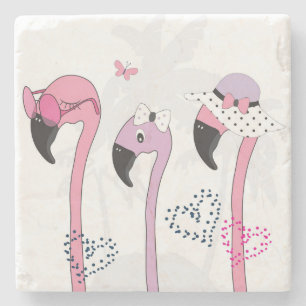 Sommer Flamingo: Strand Vintage Illustration. Steinuntersetzer