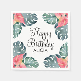 Sommer Flora Rosa Anthurium & Monstera Geburtstag Serviette