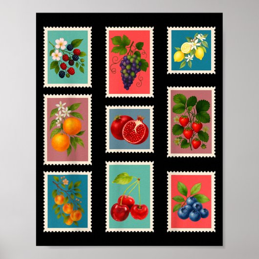 Sommer-Frucht-Stempel Vintage-Frucht-Poststempel Poster (Vorne)