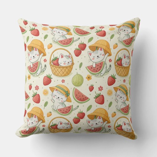 Sommer-Früchte-Katzen-Muster - Picknick-Design für Kissen (Vorderseite)