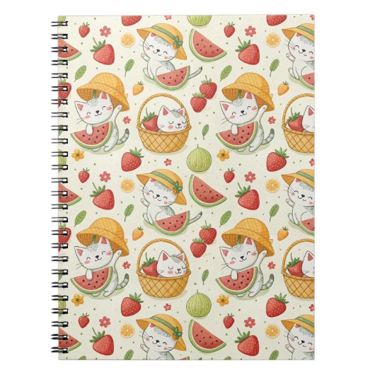 Sommer-Früchte-Katzen-Muster - Picknick-Design für Notizblock (Vorderseite)