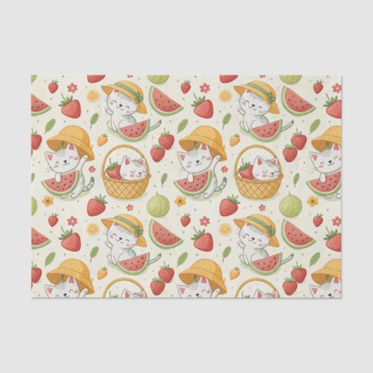 Sommer-Früchte-Katzen-Muster - Picknick-Design für Seidenpapier (Vorderseite)