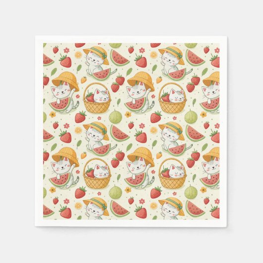Sommer-Früchte-Katzen-Muster - Picknick-Design für Serviette (Vorderseite)