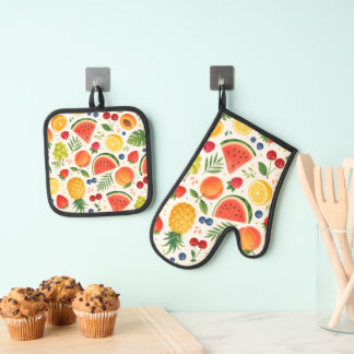 Sommer-Fruchtmuster Stoff | Tropische Wassermelone Ofenhandschuh & Topflappen-Set