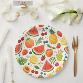 Sommer-Fruchtmuster Stoff | Tropische Wassermelone Pappteller