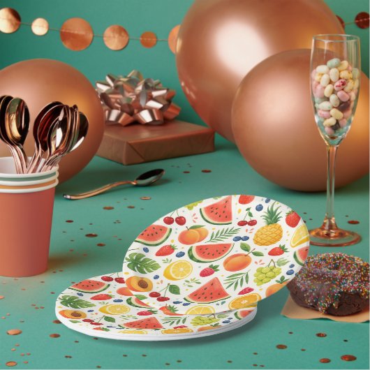 Sommer-Fruchtmuster Stoff | Tropische Wassermelone Pappteller (Multi)