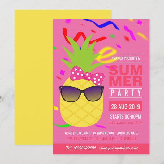 Sommer Geburtstag Ananas Einladung (Vorne/Hinten)