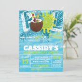 Sommer Geburtstag Pool Party Kokosnuss Einladung (Stehend Vorderseite)