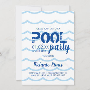 Sommer-Geburtstags-Poolparty Blaues Wellenmuster Einladung