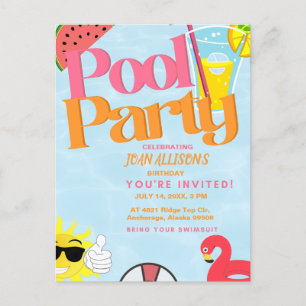 Sommer-Geburtstagseinladung Poolparty Wassermelone Postkarte