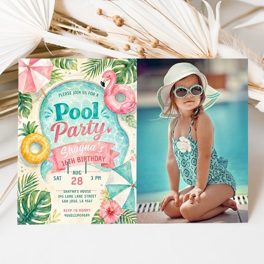 Sommer-Geburtstagsfeier-Foto am Pool Einladung