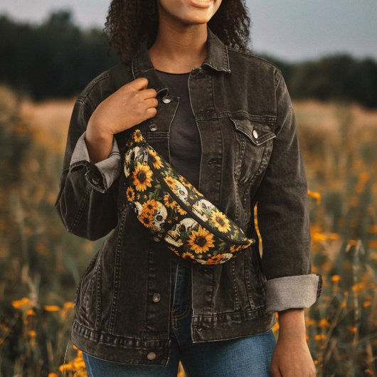 Sommer-Gothschädel und Sonnenblumen Spooky Bauchtasche