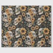 Sommer-Gothschädel und Sonnenblumen Spooky Geschenkpapier (Flach)
