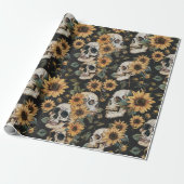 Sommer-Gothschädel und Sonnenblumen Spooky Geschenkpapier (Ungerollt)