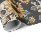 Sommer-Gothschädel und Sonnenblumen Spooky Geschenkpapier (Rolleneckpunkt)