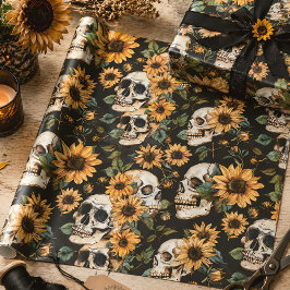 Sommer-Gothschädel und Sonnenblumen Spooky Geschenkpapier