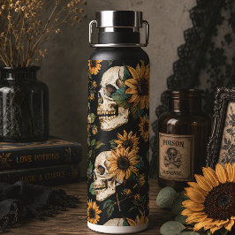 Sommer-Gothschädel und Sonnenblumen Spooky Trinkflasche