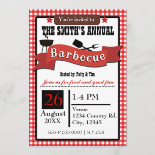 Sommer-Grillparty-BBQ-Gingham-Einladung zum Grille Einladung