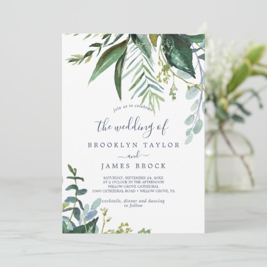 Sommer-Grünrahmen in einer Hochzeit Einladung (Stehend Vorderseite)