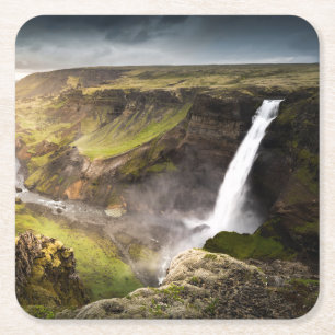 Sommer Haifoss Wasserfall-  in Island Rechteckiger Pappuntersetzer