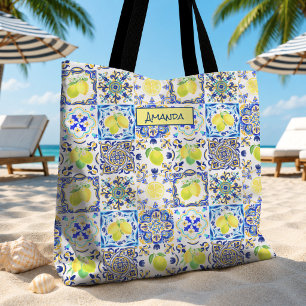 Sommer Hellrosa Blau Sizilianische Majolika-Zitrus Tasche
