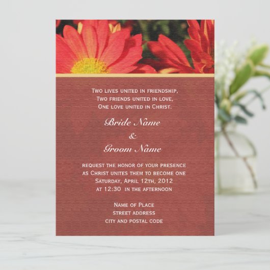 Sommer, Herbst Orangensaft Blume Christliche Hochz Einladung (Stehend Vorderseite)