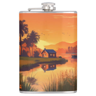 Sommer Hintergrund mit Sonnenuntergang Palmen-2376 Flachmann