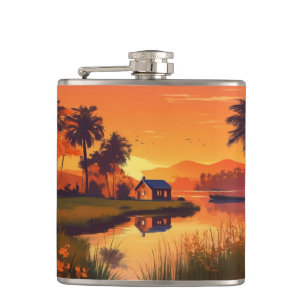 Sommer Hintergrund mit Sonnenuntergang Palmen-2376 Flachmann