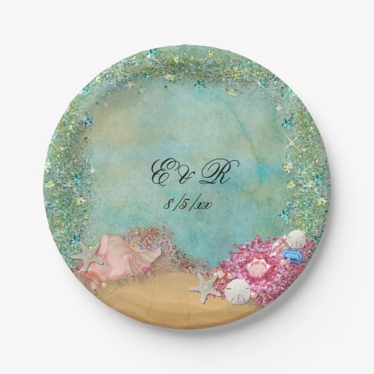 Sommer, Hochzeit am Strand, Muscheln, Teller (Vorderseite)