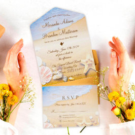 Sommer-Hochzeit des tropischen Strands All In One Einladung