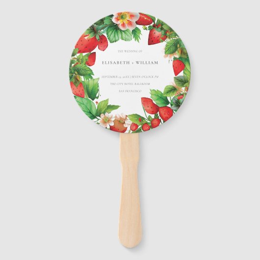 Sommer-Hochzeitsprogramm Strawberry and Peonies Fächer (Vorderseite)