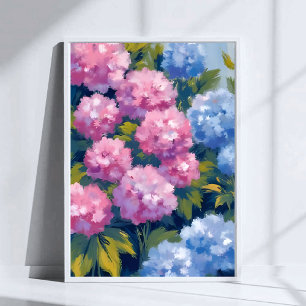 Sommer-Hortensien Rosa und blaue Küstenblumen Poster