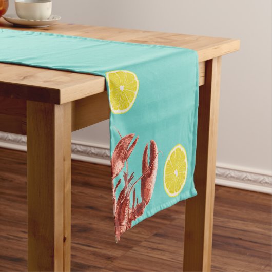 Sommer-Hummer-Blutgeschwür-Party-Aqua Kurzer Tischläufer (Beispiel)