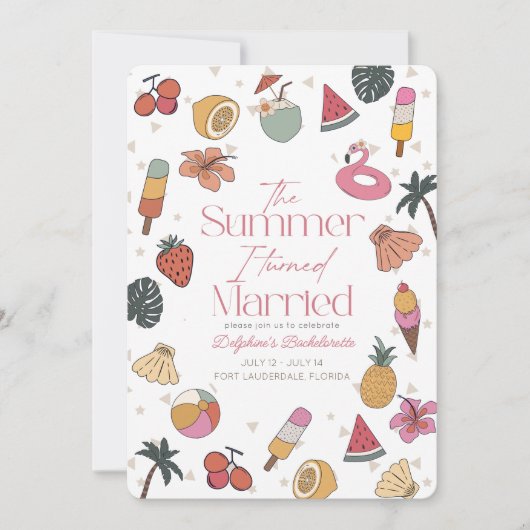 Sommer I Verheiratet Bachelorette Wochenende Einladung (Vorderseite)