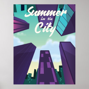 Sommer in der Stadt Stadtbild Poster Cartoon.