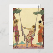 Sommer in Frankreich Art-Deco-Postkarte Postkarte (Vorne/Hinten)