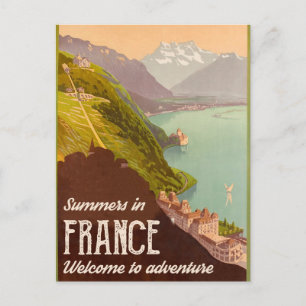 Sommer in Frankreich, Landschaftsansicht auf Berge Postkarte
