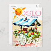 Sommer in Oslo, Norwegen. Blume Warenkorb und Happ Postkarte (Vorne/Hinten)