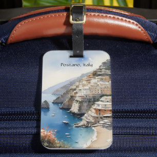Sommer in Positano Italien Aquarell-Illustration Gepäckanhänger